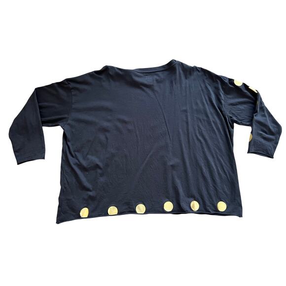 Planet by Lauren G Pima Cotton Polka Dot Boxy Tee-Shirt OS One Size Black Gold - Picture 3 of 4